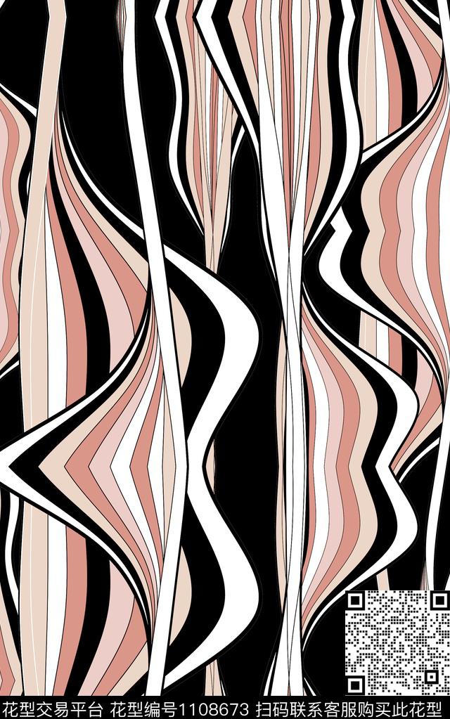 几何线条抽象传统印花华亿平台下载（图片编号: 1108673） - 瓦栏（Walan）