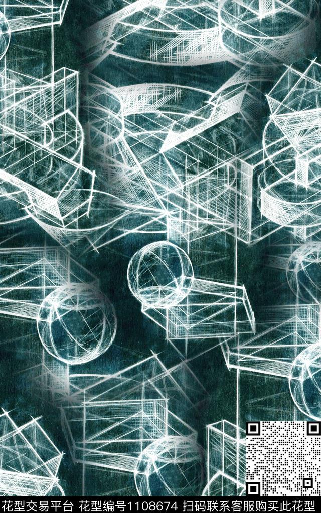 几何线条抽象传统印花华亿平台下载（图片编号: 1108674） - 瓦栏（Walan）