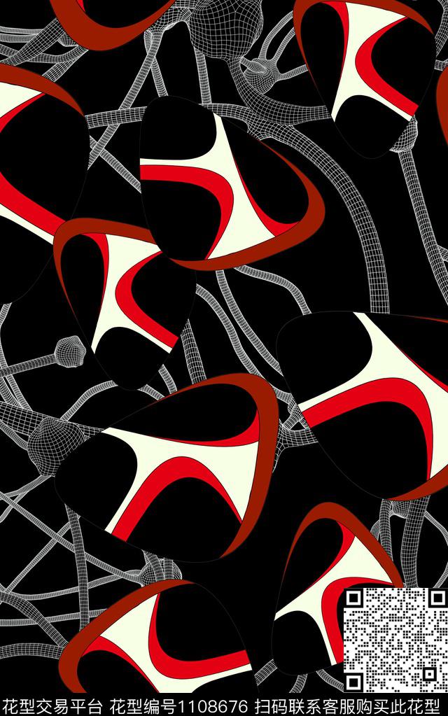 几何线条抽象传统印花华亿平台下载（图片编号: 1108676） - 瓦栏（Walan）