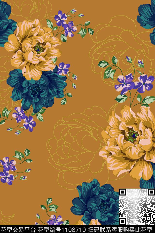大牌风花卉复古数码印花华亿平台下载（图片编号: 1108710） - 瓦栏（Walan）