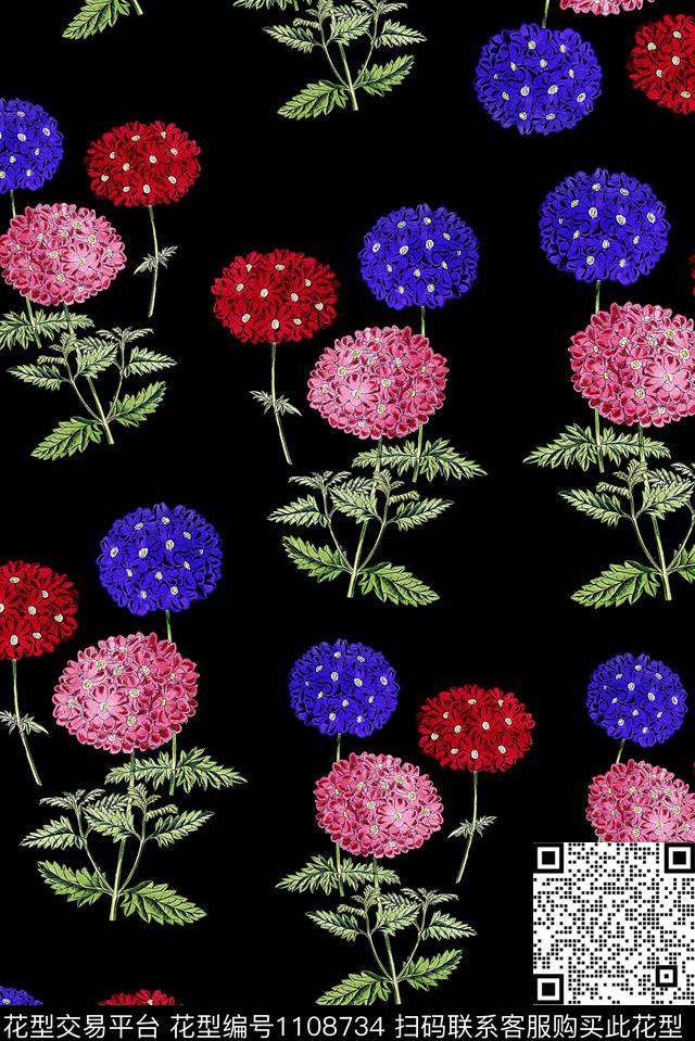 女装绣球花手绘花卉数码印花华亿平台下载（图片编号: 1108734） - 瓦栏（Walan）