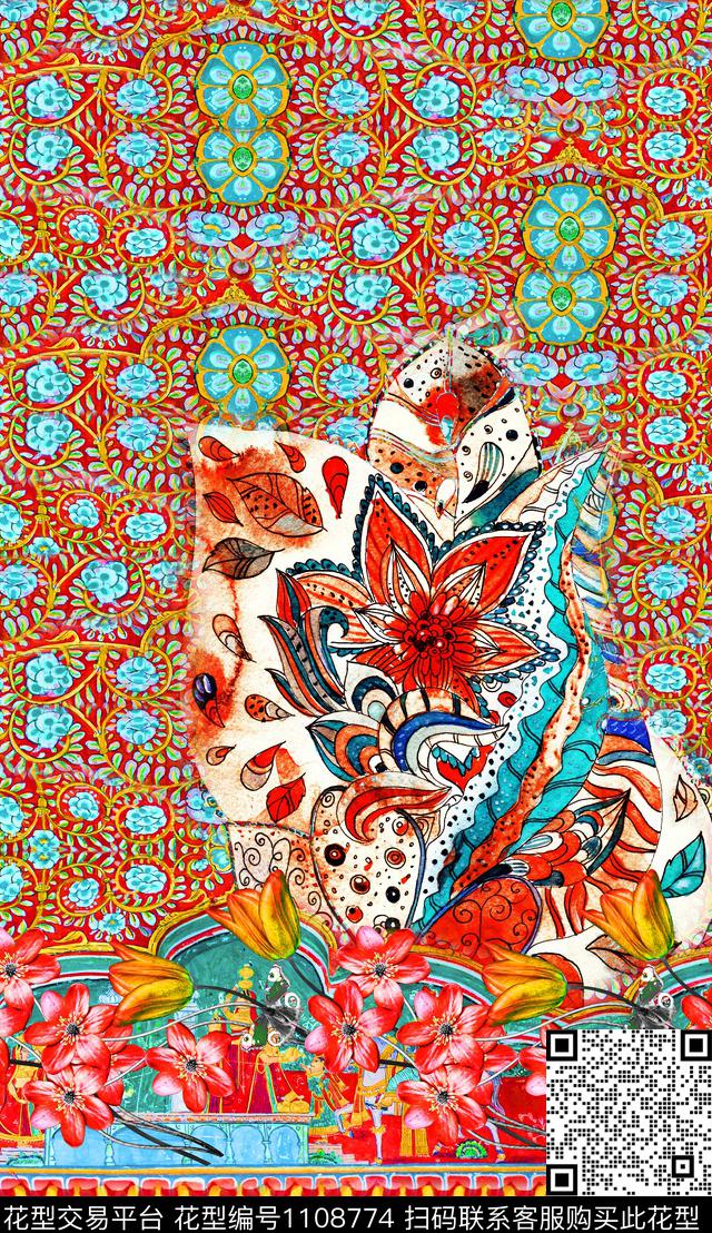 民族风数码华亿平台定位花数码印花华亿平台下载（图片编号: 1108774） - 瓦栏（Walan）