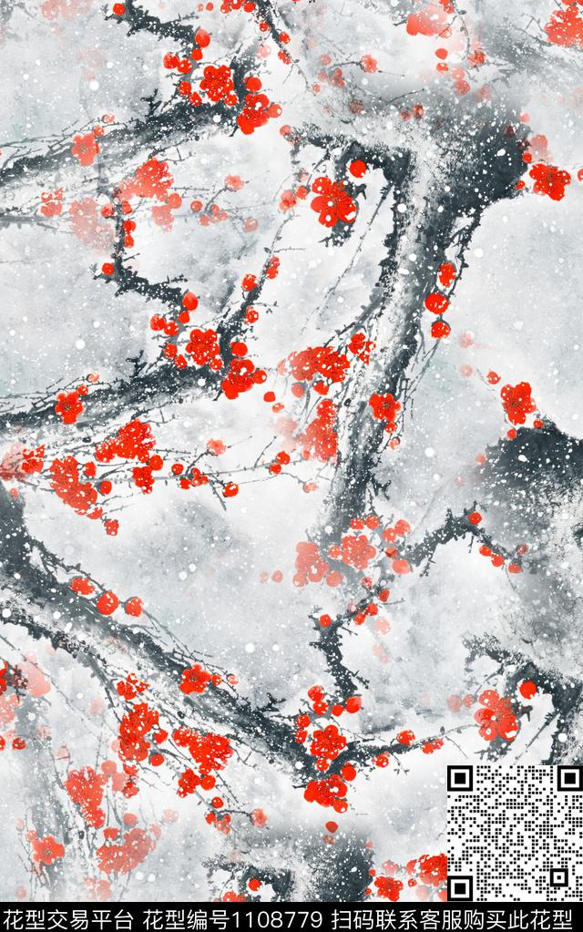 花卉小碎花水墨风数码印花华亿平台下载（图片编号: 1108779） - 瓦栏（Walan）