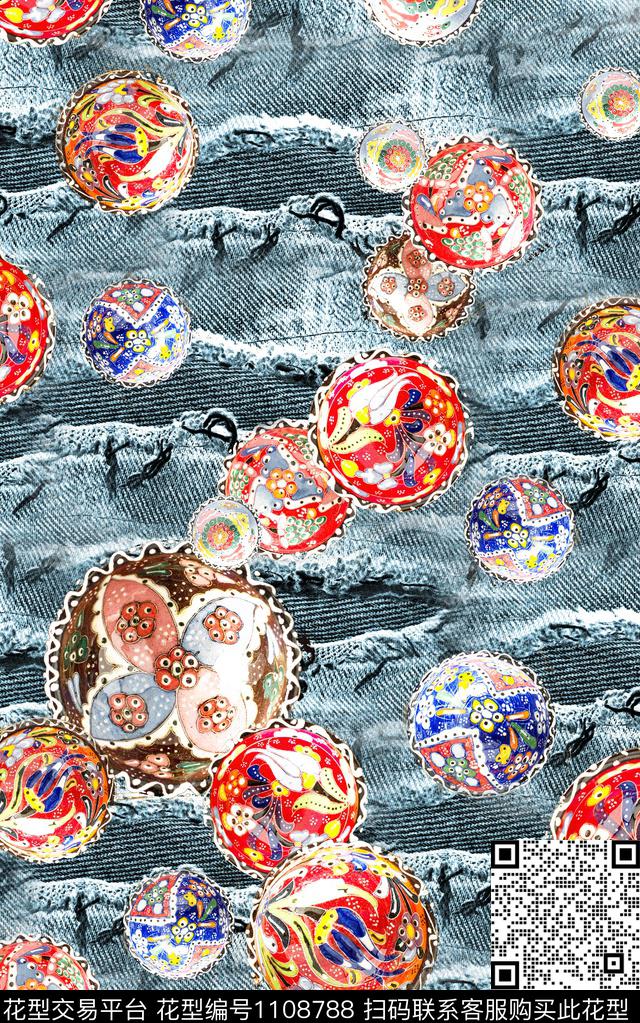 牛仔民族风肌理数码印花华亿平台下载（图片编号: 1108788） - 瓦栏（Walan）