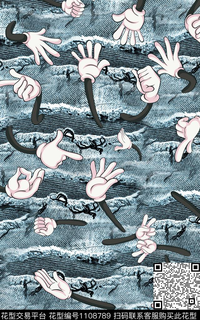牛仔肌理卡通数码印花华亿平台下载（图片编号: 1108789） - 瓦栏（Walan）