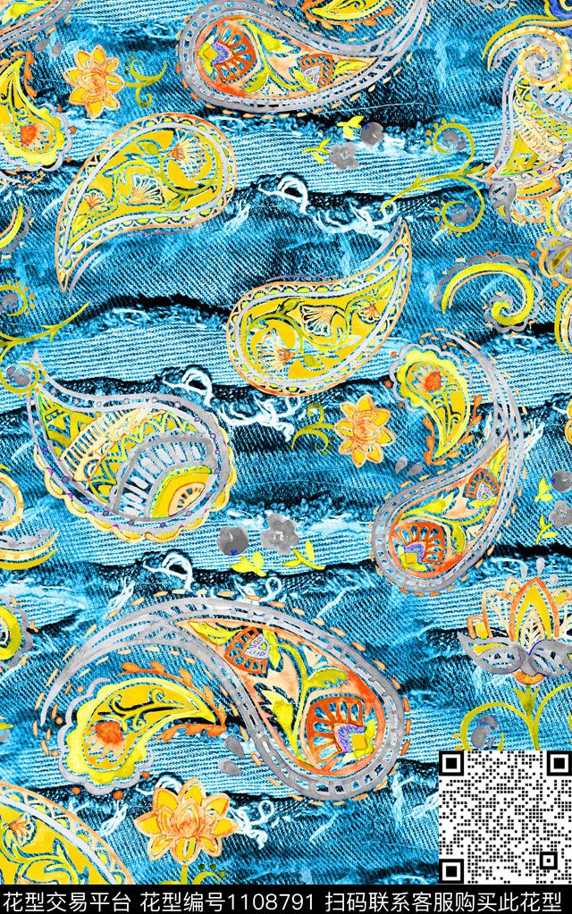 牛仔佩斯利民族风数码印花华亿平台下载（图片编号: 1108791） - 瓦栏（Walan）