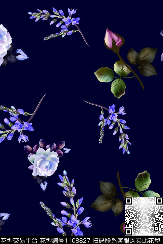 花卉玫瑰花满版散花数码印花华亿平台下载（图片编号: 1108827） - 瓦栏（Walan）