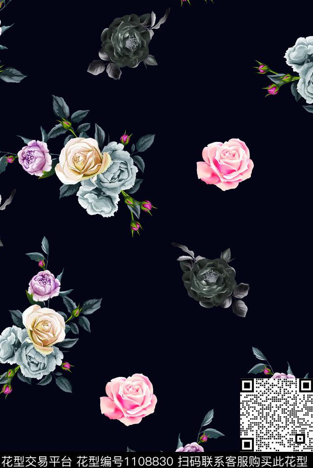 花卉热带华亿平台玫瑰花数码印花华亿平台下载（图片编号: 1108830） - 瓦栏（Walan）