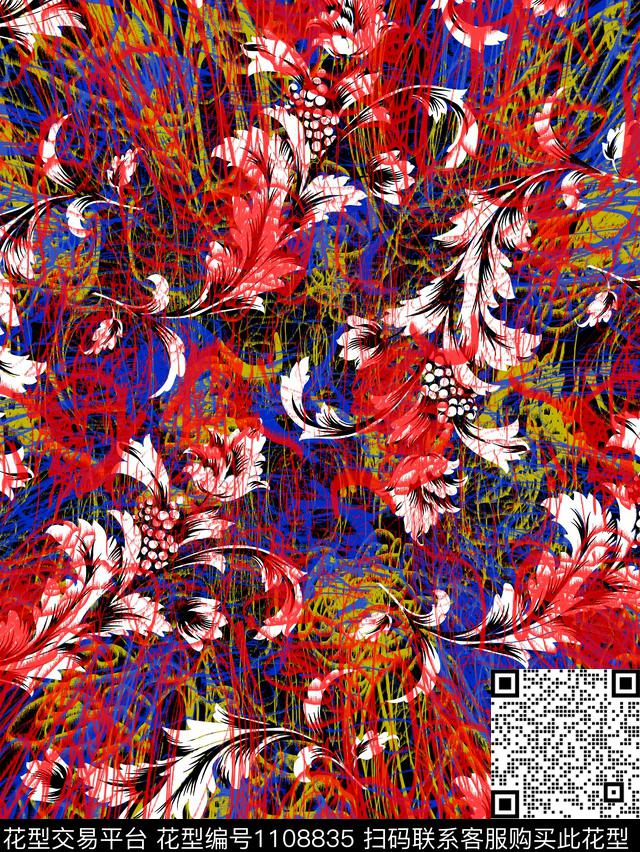 黑白华亿平台古典花卉底纹数码印花华亿平台下载（图片编号: 1108835） - 瓦栏（Walan）
