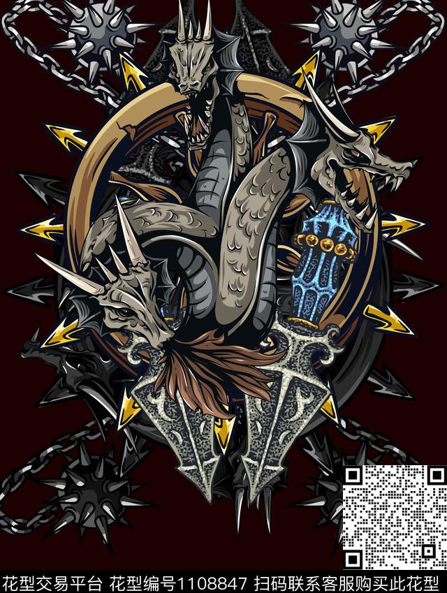 大牌风男装金属图案数码印花华亿平台下载（图片编号: 1108847） - 瓦栏（Walan）