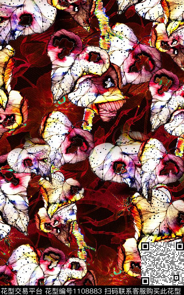 花卉笔触肌理数码印花华亿平台下载（图片编号: 1108883） - 瓦栏（Walan）