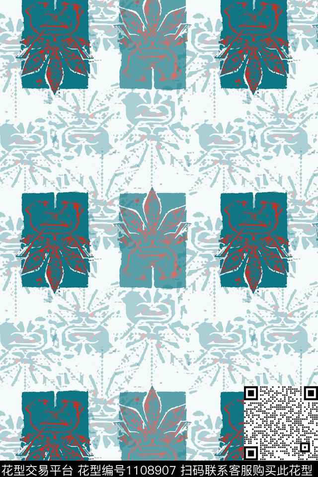 男装休闲花卉格子混搭手绘线条笔触传统印花华亿平台下载（图片编号: 1108907） - 瓦栏（Walan）