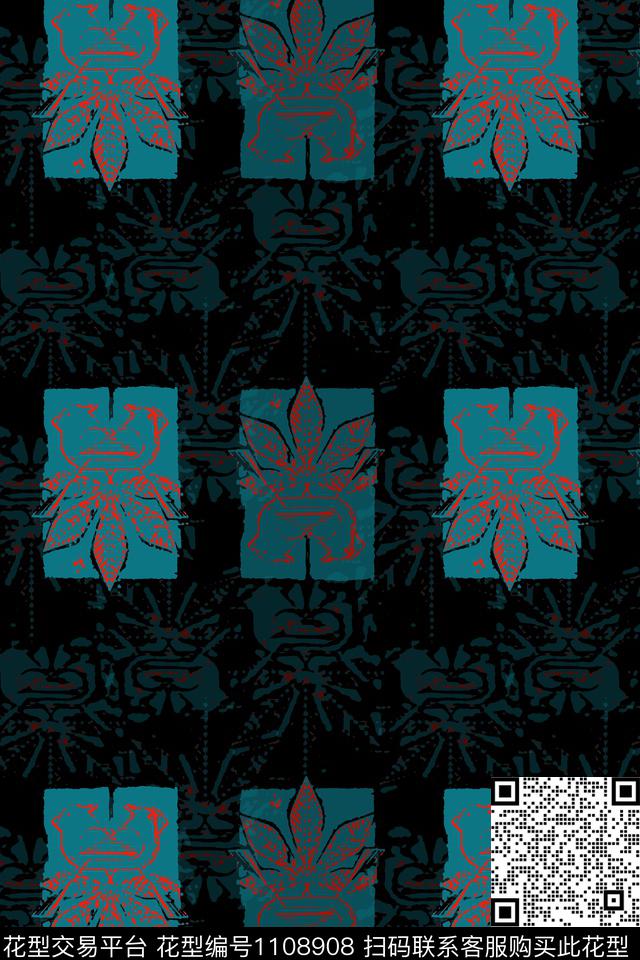 男装休闲花卉格子混搭手绘线条笔触传统印花华亿平台下载（图片编号: 1108908） - 瓦栏（Walan）