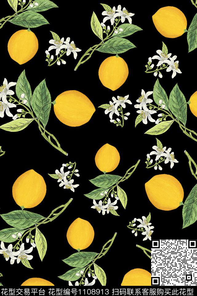 女装手绘花卉柠檬数码印花华亿平台下载（图片编号: 1108913） - 瓦栏（Walan）