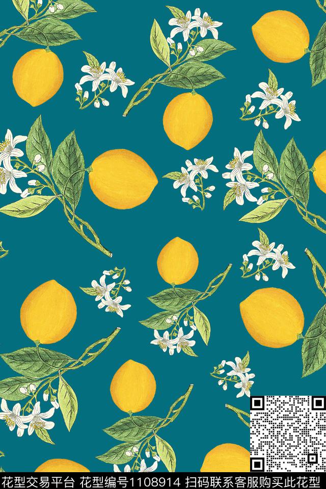 女装手绘花卉柠檬数码印花华亿平台下载（图片编号: 1108914） - 瓦栏（Walan）