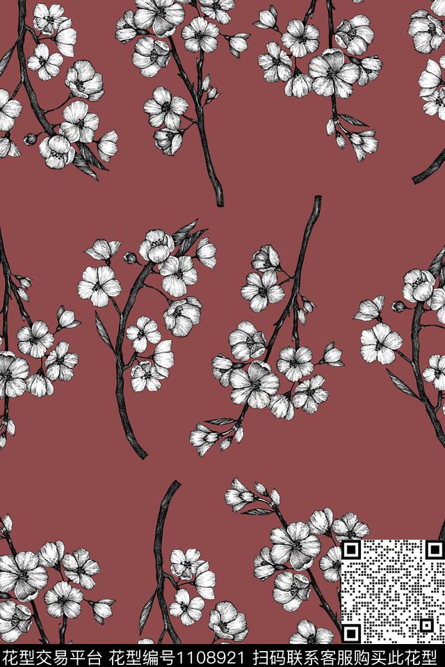女装手绘花卉花卉数码印花华亿平台下载（图片编号: 1108921） - 瓦栏（Walan）