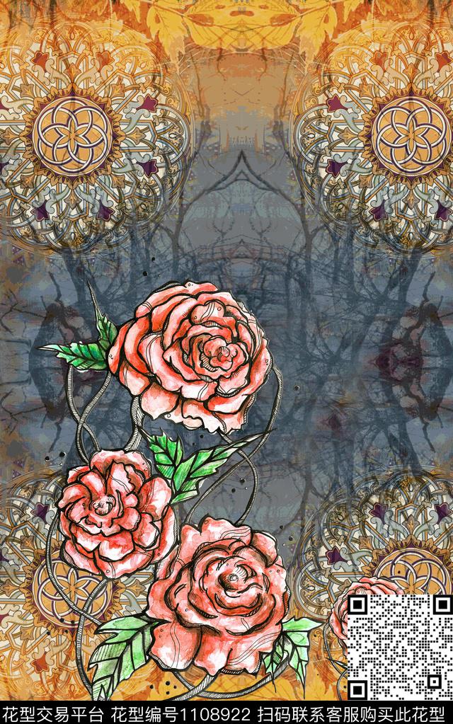 秋冬华亿平台抽象花卉民族花卉数码印花华亿平台下载（图片编号: 1108922） - 瓦栏（Walan）