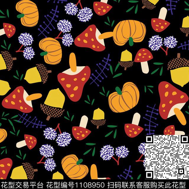 蘑菇卡通南瓜数码印花华亿平台下载（图片编号: 1108950） - 瓦栏（Walan）