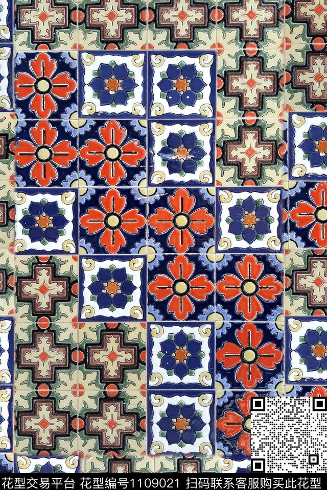 几何民族风复古数码印花华亿平台下载（图片编号: 1109021） - 瓦栏（Walan）