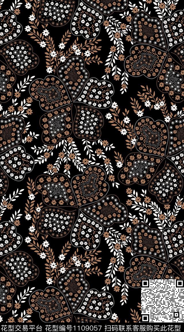 大牌风民族风黑底花卉数码印花华亿平台下载（图片编号: 1109057） - 瓦栏（Walan）