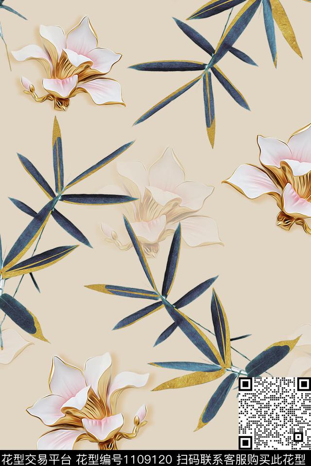 花卉复古素雅数码印花华亿平台下载（图片编号: 1109120） - 瓦栏（Walan）