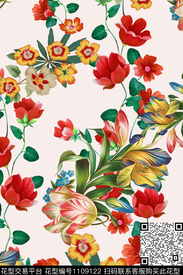 大牌风花卉休闲数码印花华亿平台下载（图片编号: 1109122） - 瓦栏（Walan）