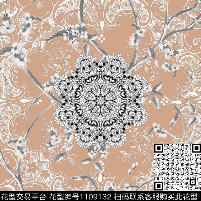 曼陀罗几何民族风数码印花华亿平台下载（图片编号: 1109132） - 瓦栏（Walan）