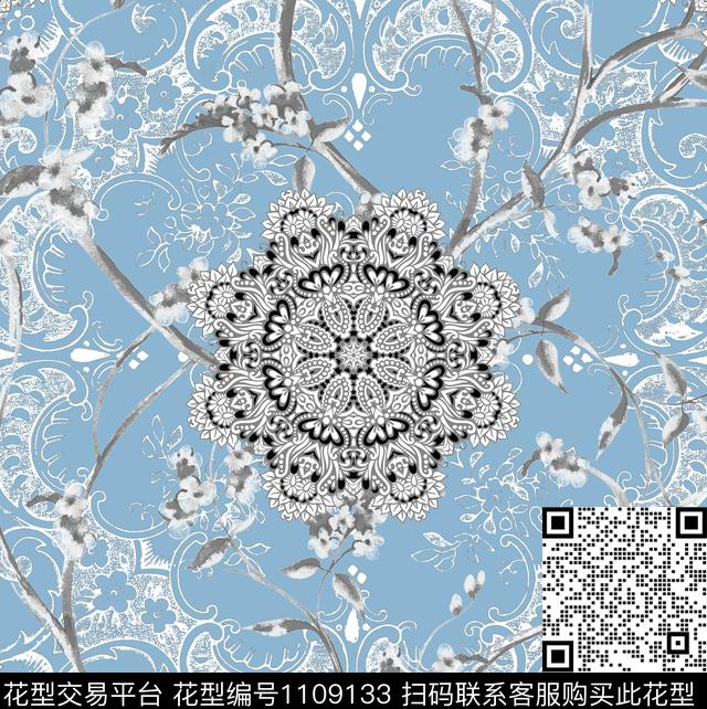 曼陀罗几何民族风数码印花华亿平台下载（图片编号: 1109133） - 瓦栏（Walan）