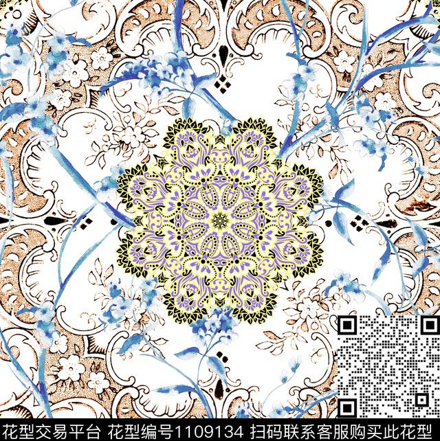 曼陀罗几何民族风数码印花华亿平台下载（图片编号: 1109134） - 瓦栏（Walan）