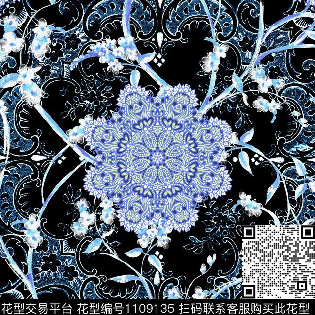 曼陀罗几何民族风数码印花华亿平台下载（图片编号: 1109135） - 瓦栏（Walan）