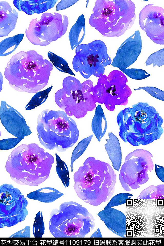 手绘花卉水彩花卉几何数码印花华亿平台下载（图片编号: 1109179） - 瓦栏（Walan）