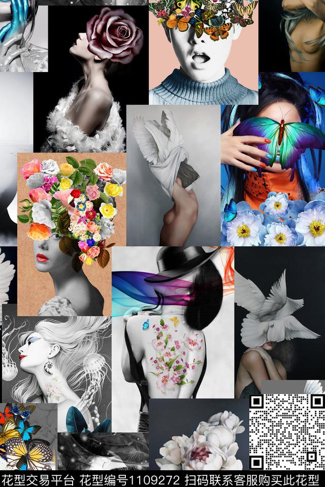 花卉抽象人物数码印花华亿平台下载（图片编号: 1109272） - 瓦栏（Walan）