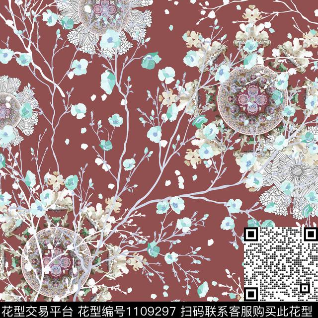 曼陀罗几何民族风数码印花华亿平台下载（图片编号: 1109297） - 瓦栏（Walan）