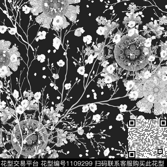 曼陀罗几何民族风数码印花华亿平台下载（图片编号: 1109299） - 瓦栏（Walan）