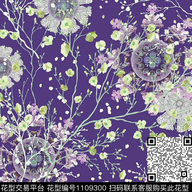 曼陀罗几何民族风数码印花华亿平台下载（图片编号: 1109300） - 瓦栏（Walan）