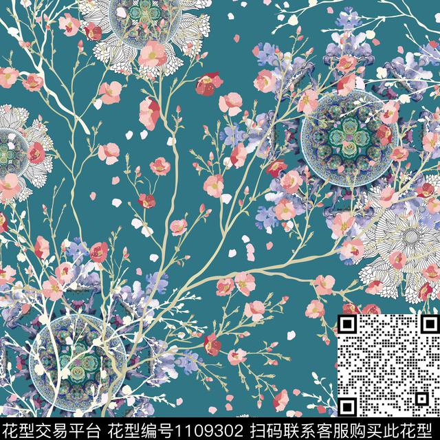 曼陀罗几何民族风数码印花华亿平台下载（图片编号: 1109302） - 瓦栏（Walan）