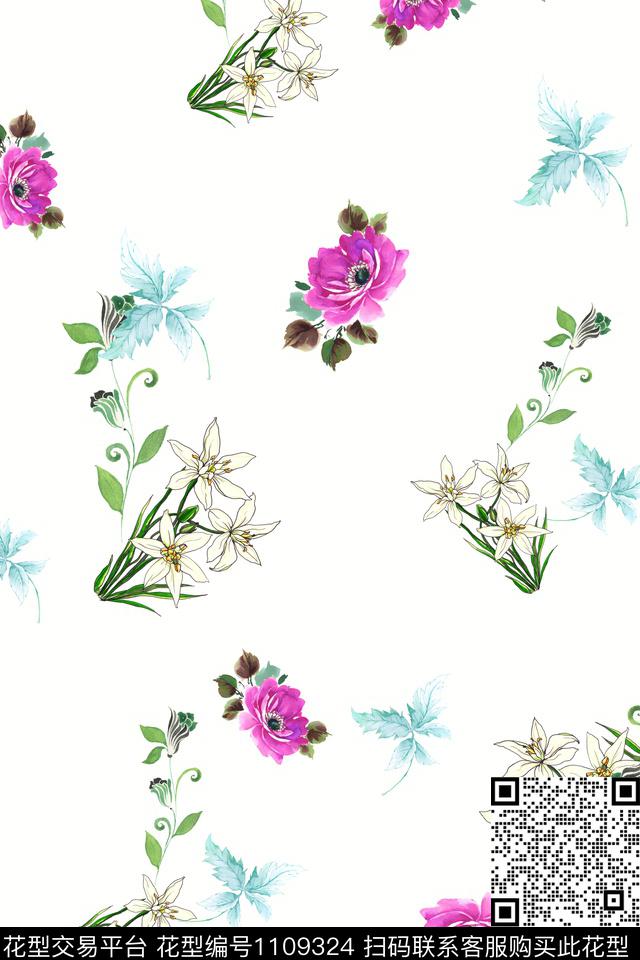 花卉满版散花数码华亿平台数码印花华亿平台下载（图片编号: 1109324） - 瓦栏（Walan）