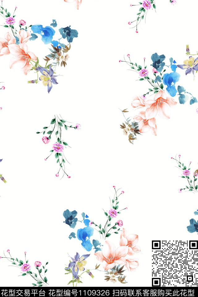 花卉满版散花数码华亿平台数码印花华亿平台下载（图片编号: 1109326） - 瓦栏（Walan）
