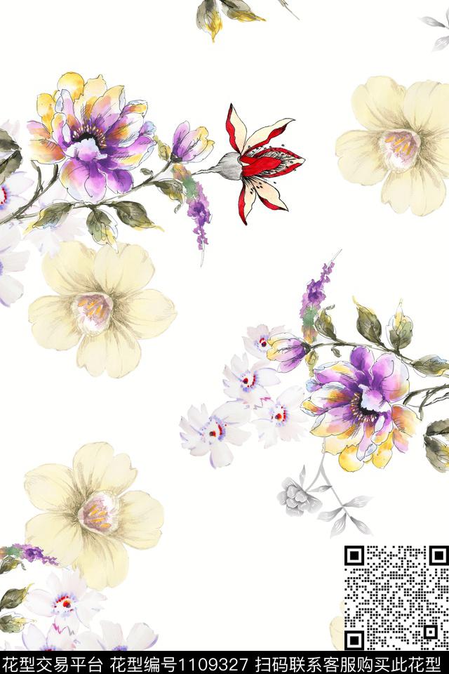 花卉满版散花数码华亿平台数码印花华亿平台下载（图片编号: 1109327） - 瓦栏（Walan）