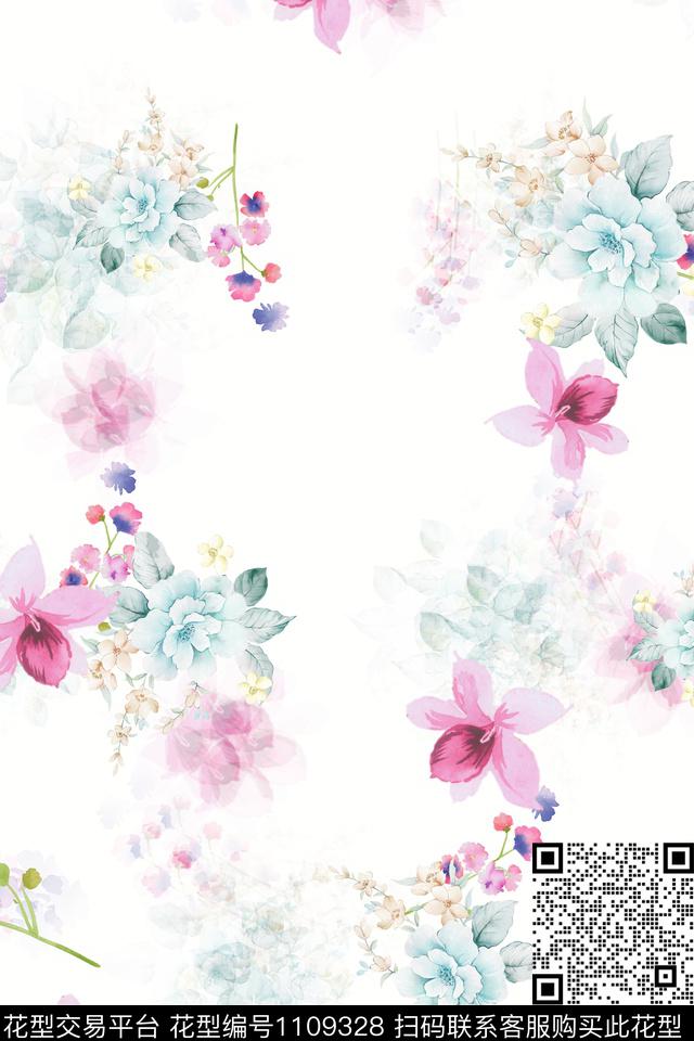 花卉满版散花数码华亿平台数码印花华亿平台下载（图片编号: 1109328） - 瓦栏（Walan）