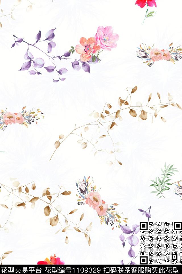 花卉满版散花数码华亿平台数码印花华亿平台下载（图片编号: 1109329） - 瓦栏（Walan）