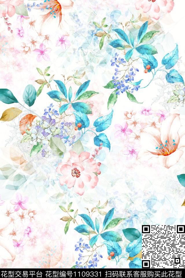 花卉满版散花数码华亿平台数码印花华亿平台下载（图片编号: 1109331） - 瓦栏（Walan）