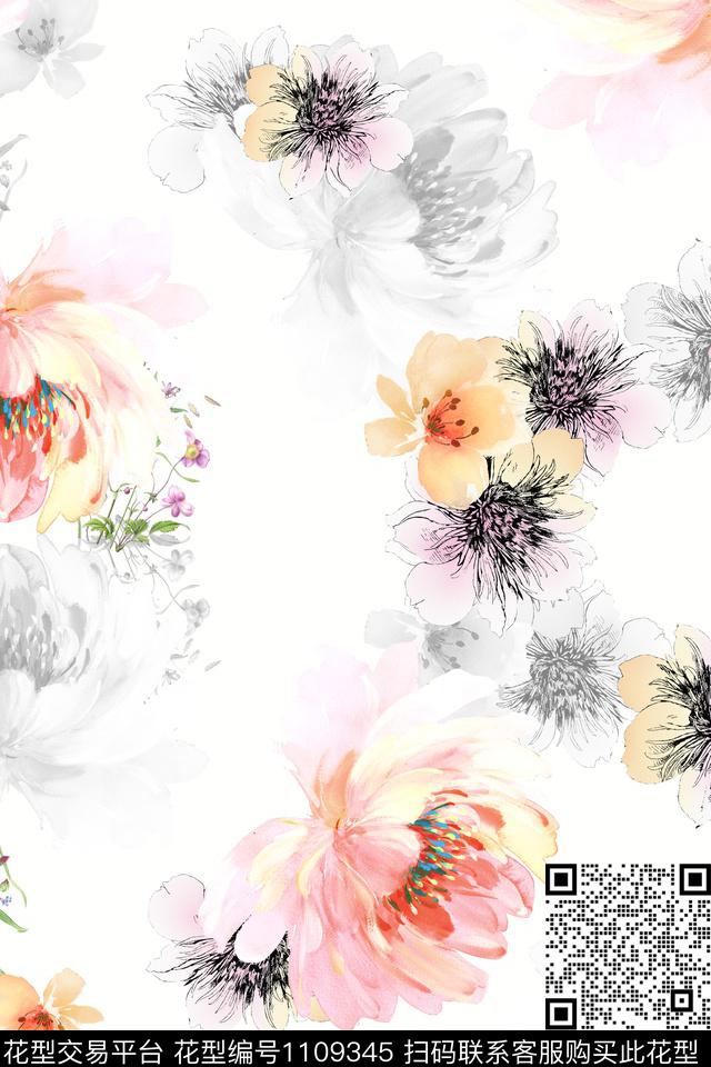 手绘花卉满版散花小碎花数码印花华亿平台下载（图片编号: 1109345） - 瓦栏（Walan）