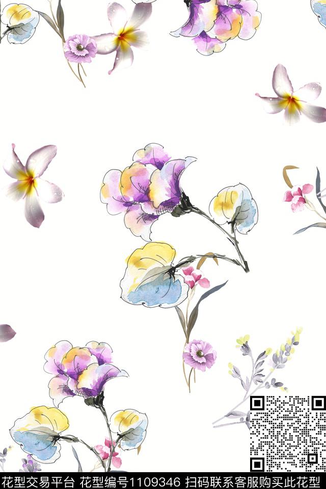 手绘花卉满版散花小碎花数码印花华亿平台下载（图片编号: 1109346） - 瓦栏（Walan）