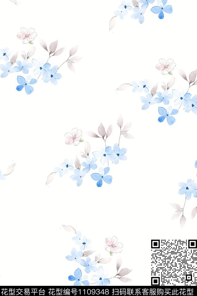 手绘花卉满版散花小碎花数码印花华亿平台下载（图片编号: 1109348） - 瓦栏（Walan）