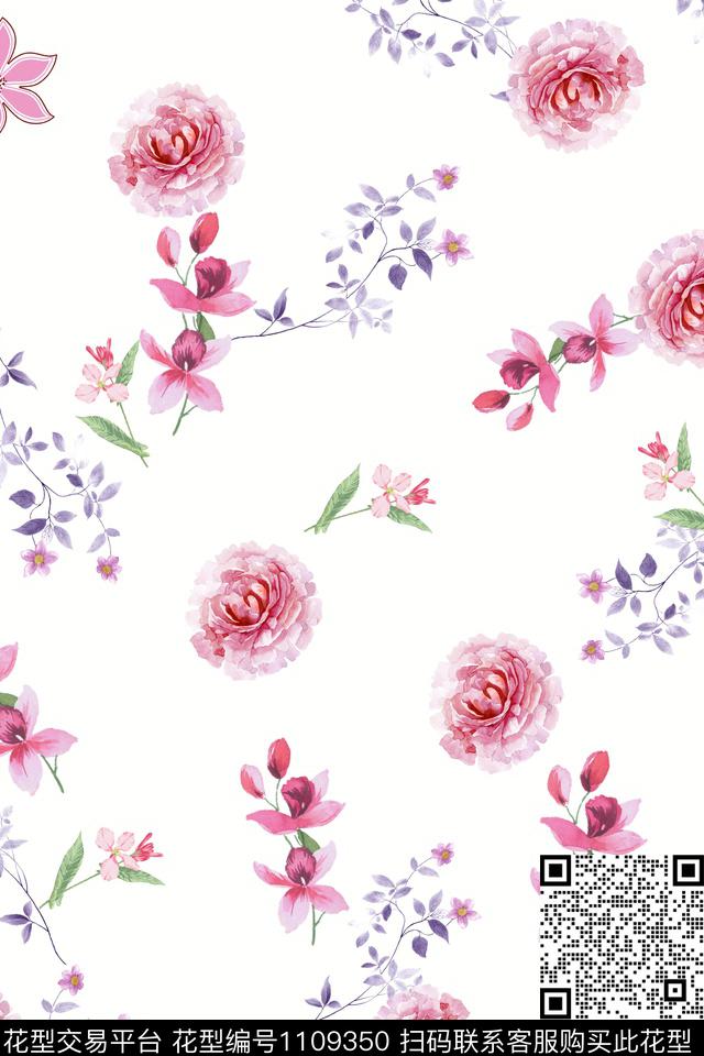 手绘花卉满版散花小碎花数码印花华亿平台下载（图片编号: 1109350） - 瓦栏（Walan）