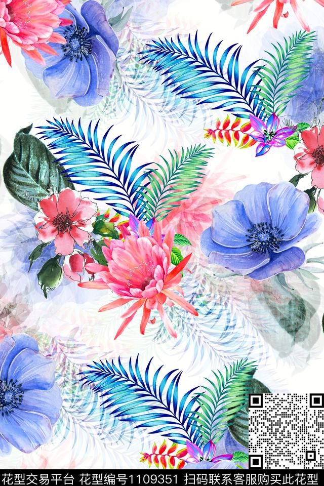 手绘花卉满版散花小碎花数码印花华亿平台下载（图片编号: 1109351） - 瓦栏（Walan）