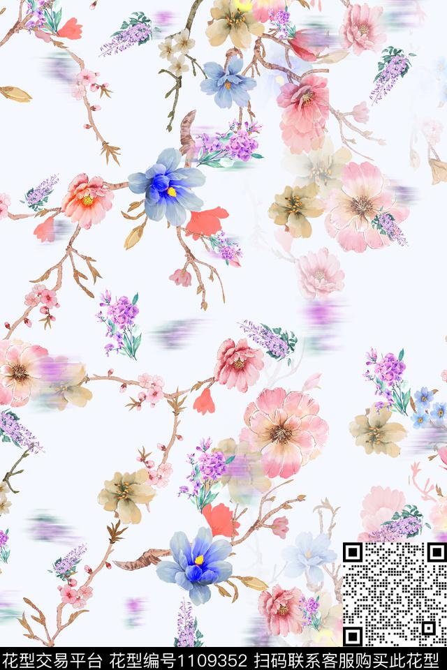 手绘花卉满版散花小碎花数码印花华亿平台下载（图片编号: 1109352） - 瓦栏（Walan）