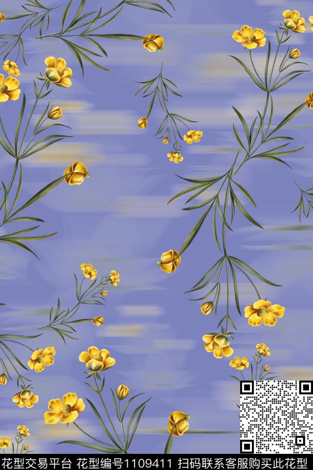 手绘花卉水彩花卉小碎花数码印花华亿平台下载（图片编号: 1109411） - 瓦栏（Walan）