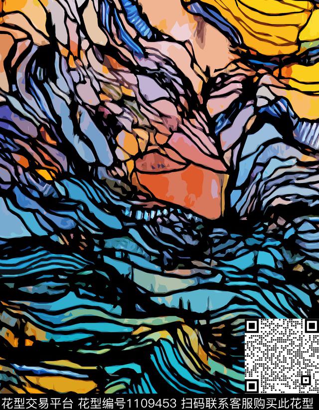 定位花抽象纹理数码印花华亿平台下载（图片编号: 1109453） - 瓦栏（Walan）